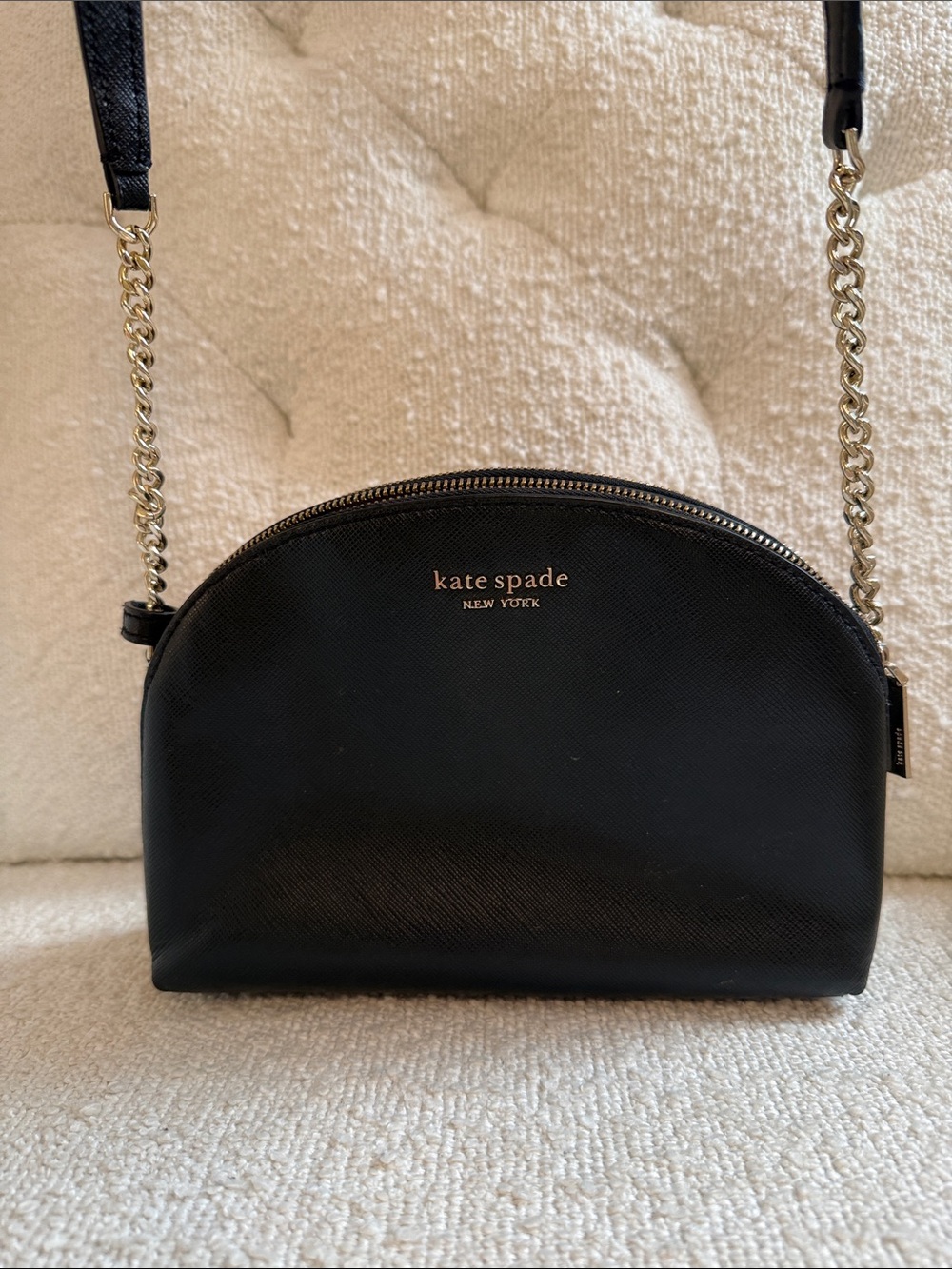 kate spade Black Leather Dome Crossbody with Gold Chain
